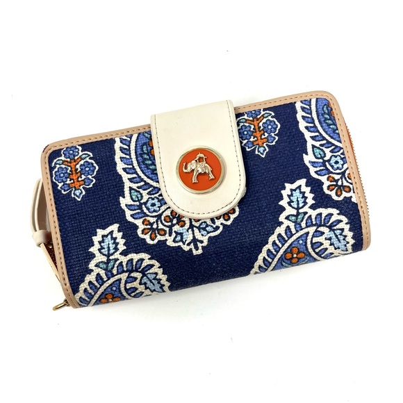 Spartina 449 Blue Boheme Yacht Club Elephant Paisley Canvas Leather Wallet - Picture 1 of 11